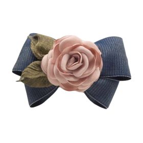 Navy Blue Artificial Rose Flower Cloth Hair Pin Handmade Bowknot Hair Barrettes