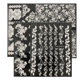 6 Sheets Self-Adhesive White Lace Pattern Nail Stickers DIY Nail Art Decoration Decals Nail Decals