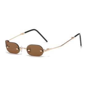 Women Sunglasses Fashion Rimless Sunglass Personality Small Frame Sun Glasses Retro Men Foldable UV400 Yellow Shades Eyewear (Lens Color: tea)