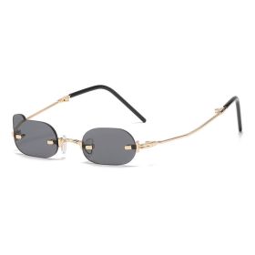 Women Sunglasses Fashion Rimless Sunglass Personality Small Frame Sun Glasses Retro Men Foldable UV400 Yellow Shades Eyewear (Lens Color: black)