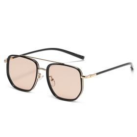 Women Sunglasses Fashion Square Sunglass Double Bridge Sun Glasses Retro Men UV400 Gradient Shade Clear Anti-blue Light Eyewear (Lens Color: gold black tea)