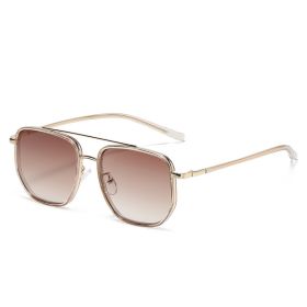 Women Sunglasses Fashion Square Sunglass Double Bridge Sun Glasses Retro Men UV400 Gradient Shade Clear Anti-blue Light Eyewear (Lens Color: gold tea)