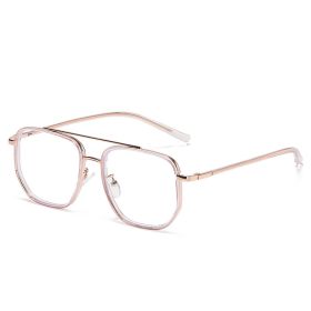 Women Sunglasses Fashion Square Sunglass Double Bridge Sun Glasses Retro Men UV400 Gradient Shade Clear Anti-blue Light Eyewear (Lens Color: rose red clear)