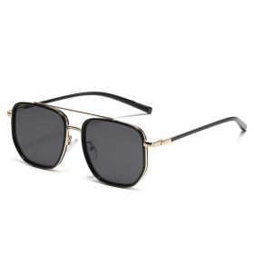 Women Sunglasses Fashion Square Sunglass Double Bridge Sun Glasses Retro Men UV400 Gradient Shade Clear Anti-blue Light Eyewear (Lens Color: gold black gray)