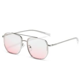 Women Sunglasses Fashion Square Sunglass Double Bridge Sun Glasses Retro Men UV400 Gradient Shade Clear Anti-blue Light Eyewear (Lens Color: silver pink)