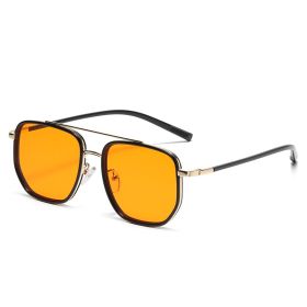 Women Sunglasses Fashion Square Sunglass Double Bridge Sun Glasses Retro Men UV400 Gradient Shade Clear Anti-blue Light Eyewear (Lens Color: gold black orange)