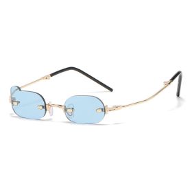 Women Sunglasses Fashion Rimless Sunglass Personality Small Frame Sun Glasses Retro Men Foldable UV400 Yellow Shades Eyewear (Lens Color: blue)