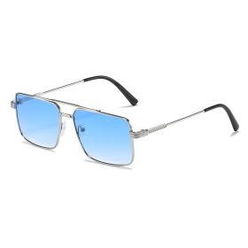 Women Sunglasses Fashion Suqare Sunglass Double Bridge Sun Glasses Retro Men UV400 Gradients Shades Driving Eyewear (Lens Color: silver blue)