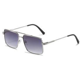 Women Sunglasses Fashion Suqare Sunglass Double Bridge Sun Glasses Retro Men UV400 Gradients Shades Driving Eyewear (Lens Color: silver gray)