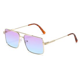 Women Sunglasses Fashion Suqare Sunglass Double Bridge Sun Glasses Retro Men UV400 Gradients Shades Driving Eyewear (Lens Color: gold purple blue)