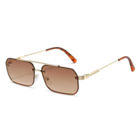 Fashion Women Rectangle Sunglasses Shades UV400 Vintage Metal Small Square Frame Eyewear Men Gradient Ocean Lens Sun Glasses (Lens Color: gold tea)