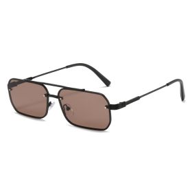 Fashion Women Rectangle Sunglasses Shades UV400 Vintage Metal Small Square Frame Eyewear Men Gradient Ocean Lens Sun Glasses (Lens Color: black tea)