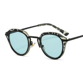 Fashion Round Sunglasses Women Leopard Sunglass Vintage Ocean Lens Sun Glass Men Luxury Design Eyewear UV400 Gradient Shades (Lens Color: leoaprd green)