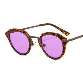 Fashion Round Sunglasses Women Leopard Sunglass Vintage Ocean Lens Sun Glass Men Luxury Design Eyewear UV400 Gradient Shades (Lens Color: leopard purple)