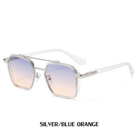 Fashion Pilot Sunglasses Men Double Bridge Glasses Retro Sunglass Luxury Designer Drving Eyewear UV400 Sun Glass Gradient Shades (Lens Color: silver blue orange)