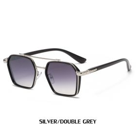 Fashion Pilot Sunglasses Men Double Bridge Glasses Retro Sunglass Luxury Designer Drving Eyewear UV400 Sun Glass Gradient Shades (Lens Color: silver double gray)