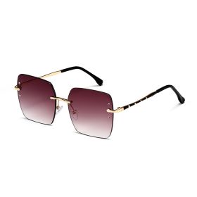 Fashion Rimless Square Sunglasses Women Large Frame Sunglass Vintage Sun Glass Men Luxury Design Eyewear UV400 Gradient Shades (Lens Color: gold purple pink)