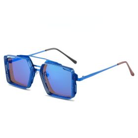 Fashion Steampunk Square Sunglasses Women Mental Glasses Retro Sunglass Men Hollow Out Eyewear UV400 Sun Glass Brown Shades (Lens Color: blue blue)