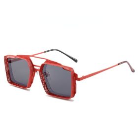 Fashion Steampunk Square Sunglasses Women Mental Glasses Retro Sunglass Men Hollow Out Eyewear UV400 Sun Glass Brown Shades (Lens Color: red black-)