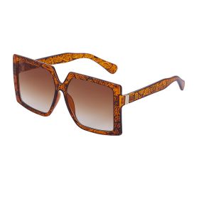 Fashion Square Sunglasses Women Oversized Glasses Retro Sunglass Men Luxury Brand Eyewear UV400 Sun Glass Gradient Brown Shades (Lens Color: strip tea)