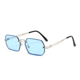 Fashion Polygonal Rectangle Sunglasses Women Glasses Retro Sunglass Men Luxury Designer Eyewear UV400 Sun Glass Gradient Shades (Lens Color: silver blue)