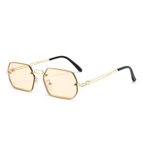 Fashion Polygonal Rectangle Sunglasses Women Glasses Retro Sunglass Men Luxury Designer Eyewear UV400 Sun Glass Gradient Shades (Lens Color: gold champagne)