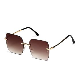 Fashion Rimless Square Sunglasses Women Large Frame Sunglass Vintage Sun Glass Men Luxury Design Eyewear UV400 Gradient Shades (Lens Color: gold coffee)