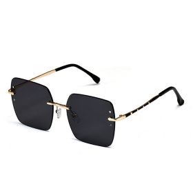 Fashion Rimless Square Sunglasses Women Large Frame Sunglass Vintage Sun Glass Men Luxury Design Eyewear UV400 Gradient Shades (Lens Color: gold black)