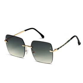 Fashion Rimless Square Sunglasses Women Large Frame Sunglass Vintage Sun Glass Men Luxury Design Eyewear UV400 Gradient Shades (Lens Color: gold gray green)