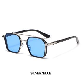 Fashion Pilot Sunglasses Men Double Bridge Glasses Retro Sunglass Luxury Designer Drving Eyewear UV400 Sun Glass Gradient Shades (Lens Color: silver blue)