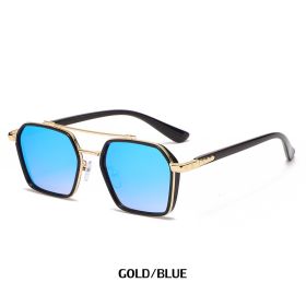 Fashion Pilot Sunglasses Men Double Bridge Glasses Retro Sunglass Luxury Designer Drving Eyewear UV400 Sun Glass Gradient Shades (Lens Color: gold blue)