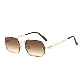 Fashion Polygonal Rectangle Sunglasses Women Glasses Retro Sunglass Men Luxury Designer Eyewear UV400 Sun Glass Gradient Shades (Lens Color: gold brown)