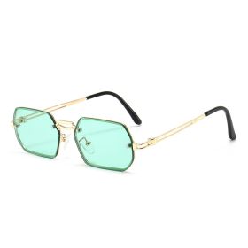 Fashion Polygonal Rectangle Sunglasses Women Glasses Retro Sunglass Men Luxury Designer Eyewear UV400 Sun Glass Gradient Shades (Lens Color: gold green)