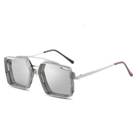 Fashion Steampunk Square Sunglasses Women Mental Glasses Retro Sunglass Men Hollow Out Eyewear UV400 Sun Glass Brown Shades (Lens Color: silver)