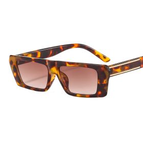 Fashonrectangle Sunglasses Women Mental Decoration Sunglass Vintage Sun Glass Men Luxury Brand Eyewear UV400 Gradient Shade (Lens Color: leopard brown)