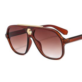 Fashion Pilot Sunglasses Women One Piece Sunglass Vintage Oversized Sun Glass Men Driving Eyewear UV400 Gradient Brown Shades (Lens Color: tea tea)