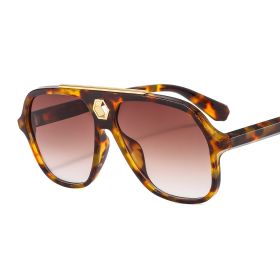 Fashion Pilot Sunglasses Women One Piece Sunglass Vintage Oversized Sun Glass Men Driving Eyewear UV400 Gradient Brown Shades (Lens Color: leopard tea)