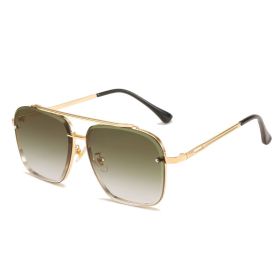 Fashion Square Sunglasses Women Mental Glasses Retro Sunglass Men Double Bridge Black Eyewear UV400 Sun Glass Gradient Shades (Lens Color: gold green)