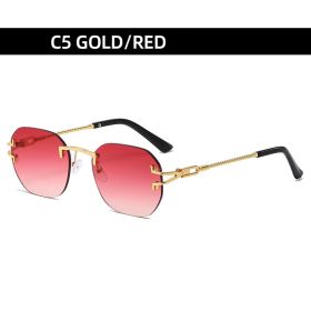 Fashion Riless Sunglasses Women Square Glasses Retro Sunglass Men Luxury Designer Eyewear UV400 Sun Glass Gradient Brown Shades (Lens Color: gold red)