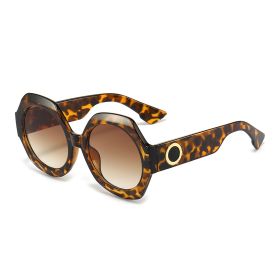 Fashion Polygonal Colour Blocking Sunglasses Women Sunglass Vintage Sun Glass Men Brand Designer Eyewear UV400 Gradient Shades (Lens Color: leopard tea)