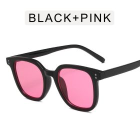 Fashion Square Sunglasses Women Rivets Oversized Sunglass Vintage Sun Glass Men Driving Eyewear UV400 Green Yellow Shades (Lens Color: black pink)