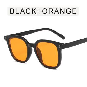 Fashion Square Sunglasses Women Rivets Oversized Sunglass Vintage Sun Glass Men Driving Eyewear UV400 Green Yellow Shades (Lens Color: black orange)