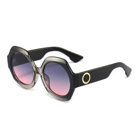 Fashion Polygonal Colour Blocking Sunglasses Women Sunglass Vintage Sun Glass Men Brand Designer Eyewear UV400 Gradient Shades (Lens Color: black gray pink)