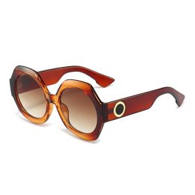 Fashion Polygonal Colour Blocking Sunglasses Women Sunglass Vintage Sun Glass Men Brand Designer Eyewear UV400 Gradient Shades (Lens Color: brown tea)