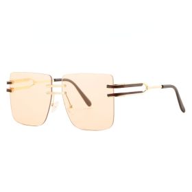 Fashion Rimless Square Sunglasses Women Glasses Retro Sunglass Men Luxury Designer Eyewear UV400 Sun Glass Gradient Brown Shades (Lens Color: gold champagne)