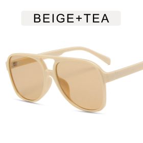 Fashion Double Bridge Pilot Sunglasses Women Sunglass Vintage Sun Glass Men Luxury Brand Design Eyewear UV400 Gradient Shades (Lens Color: beige tea)