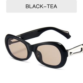 Fashion Oval Sunglasses Women Jelly Color Glasses Retro Sunglass Men Luxury Designer Eyewear UV400 Sun Glass Black Brown Shades (Lens Color: black tea)