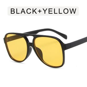 Fashion Double Bridge Pilot Sunglasses Women Sunglass Vintage Sun Glass Men Luxury Brand Design Eyewear UV400 Gradient Shades (Lens Color: black yellow)