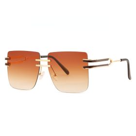 Fashion Rimless Square Sunglasses Women Glasses Retro Sunglass Men Luxury Designer Eyewear UV400 Sun Glass Gradient Brown Shades (Lens Color: gold tea)