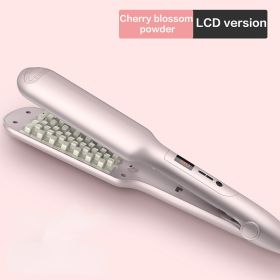 Negative Ion Corn Whisker Curling Iron Fluffy Splint Professional Hair Straightener Hairdressing Wand LCD Display Curling Iron (Color: PINK)